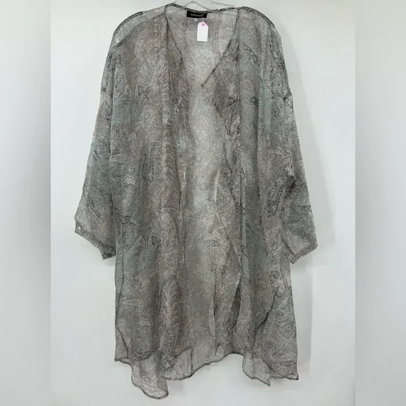 Eskander 100% Silk Sheer Organza Kimono Jacket Green Gray Paisley M/L $1000 - Picture 1 of 9